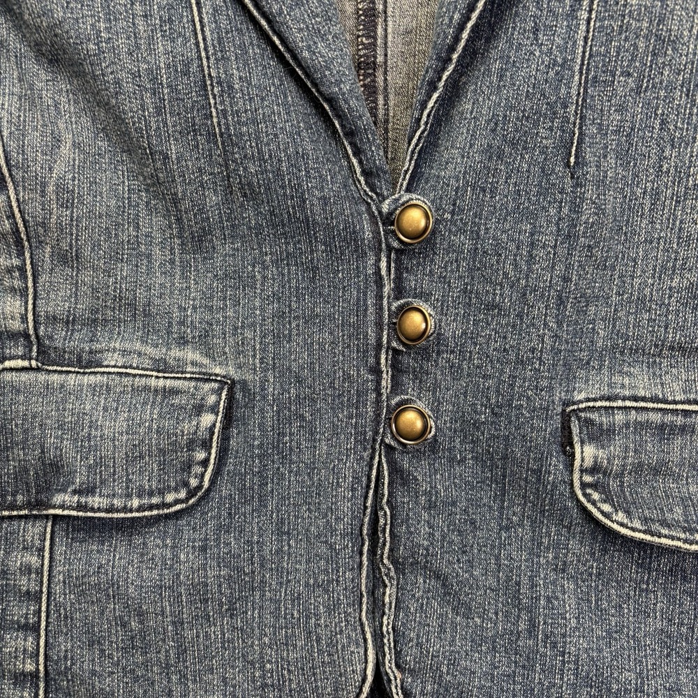 a.n.a Denim Blazer Jacket 1X Medium Wash Blue Button Front Cropped Y2K - Picture 4 of 14